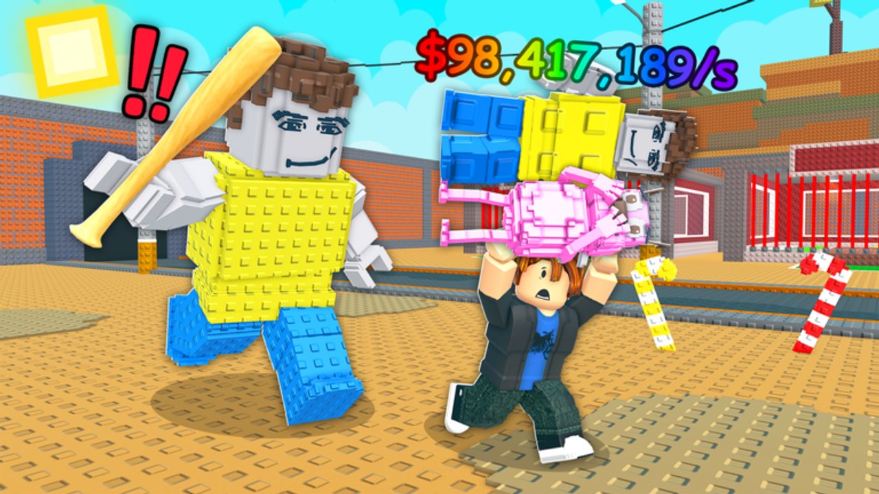 Roblox screenshot of a player stealing a pink latamrot while El Abrahaham swings a bat on a sandy street