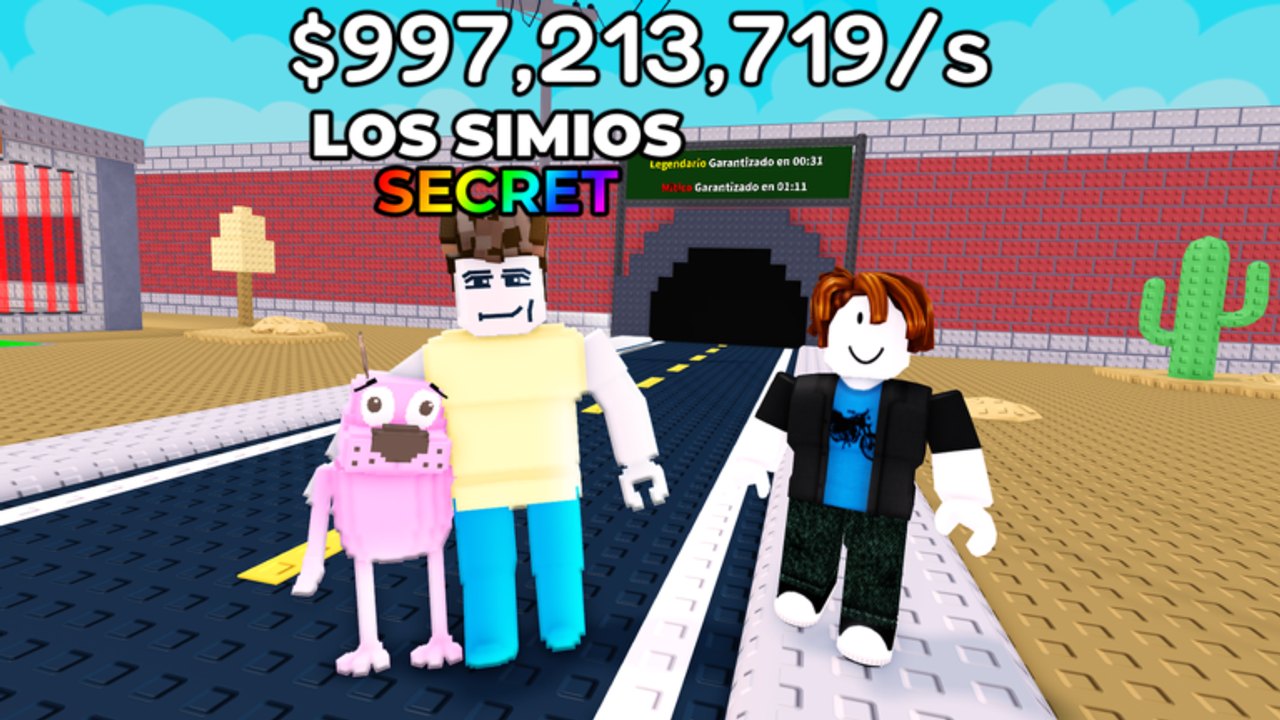 Roblox screenshot of the Steal an Latamrot red-carpet tunnel with Los Simios Secret, cactus desert, and income HUD